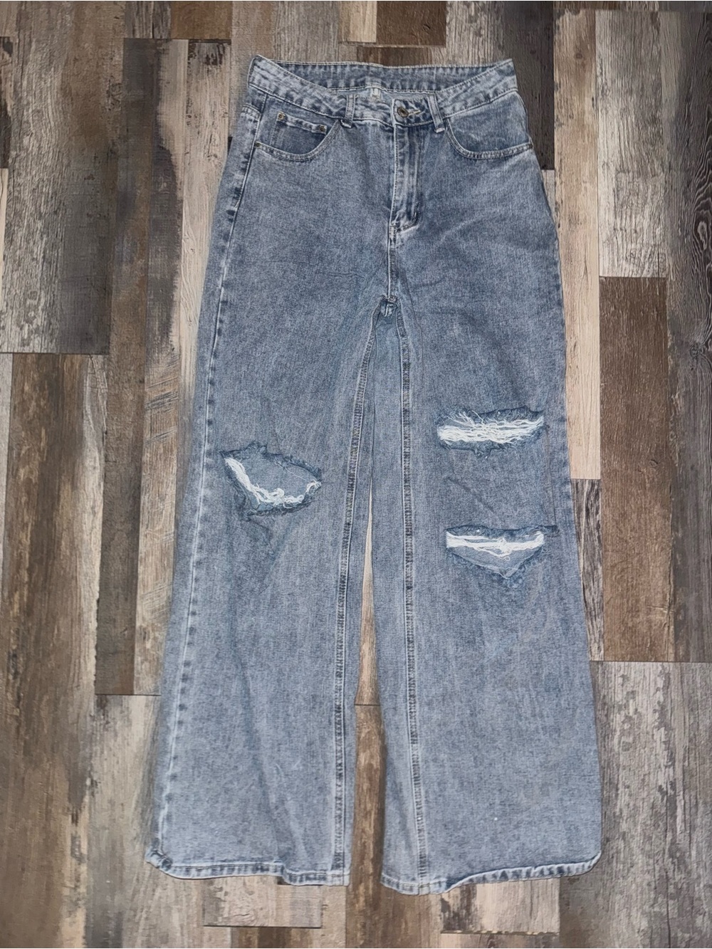 SHEIN Distressed Wide-Leg Jeans - Light Blue